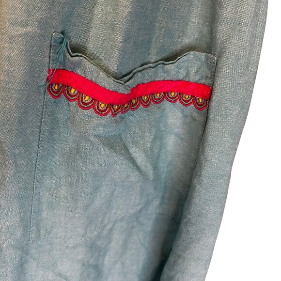 Vintage Go Softly Patio Embroidered Blue Cotton House Dress Women M Cottagecore - Picture 4 of 6